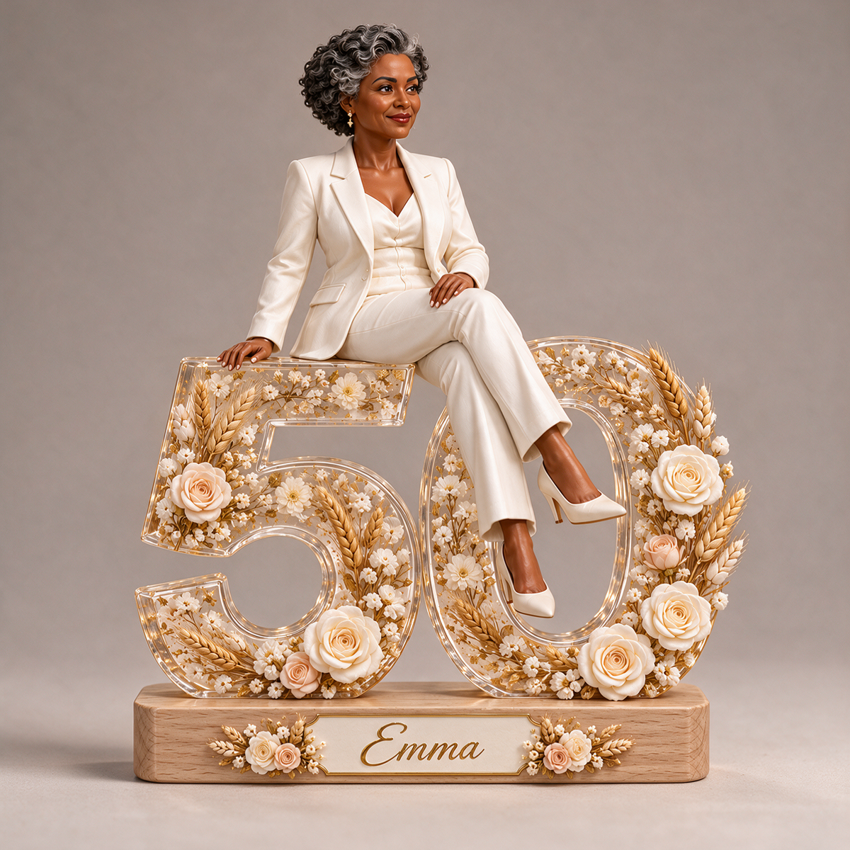Personalized Custom Photo Wheat Floral Custom Shaped Acrylic Plaque - 50th Birthday Gift for Women
