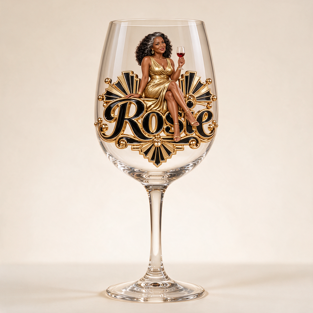 Personalized Custom Photo Art Deco Wine Glass - Gift for Older Women