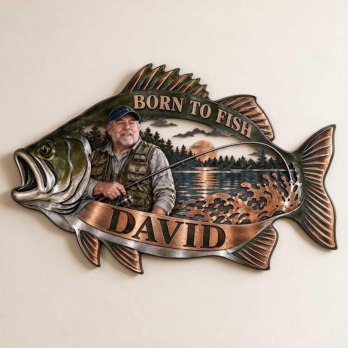 Personalized Fishing Metal Wall Art - Custom Portrait and Name, Angler Wall Decor