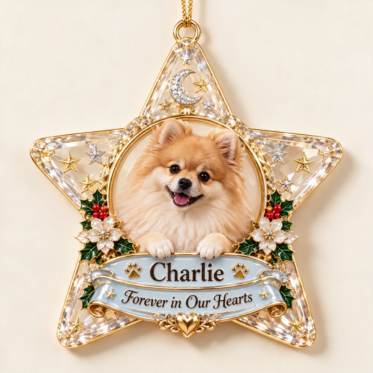 Personalized Custom Photo Pomeranian Memorial 3D Star Ornament - Christmas Dog Lover Gift