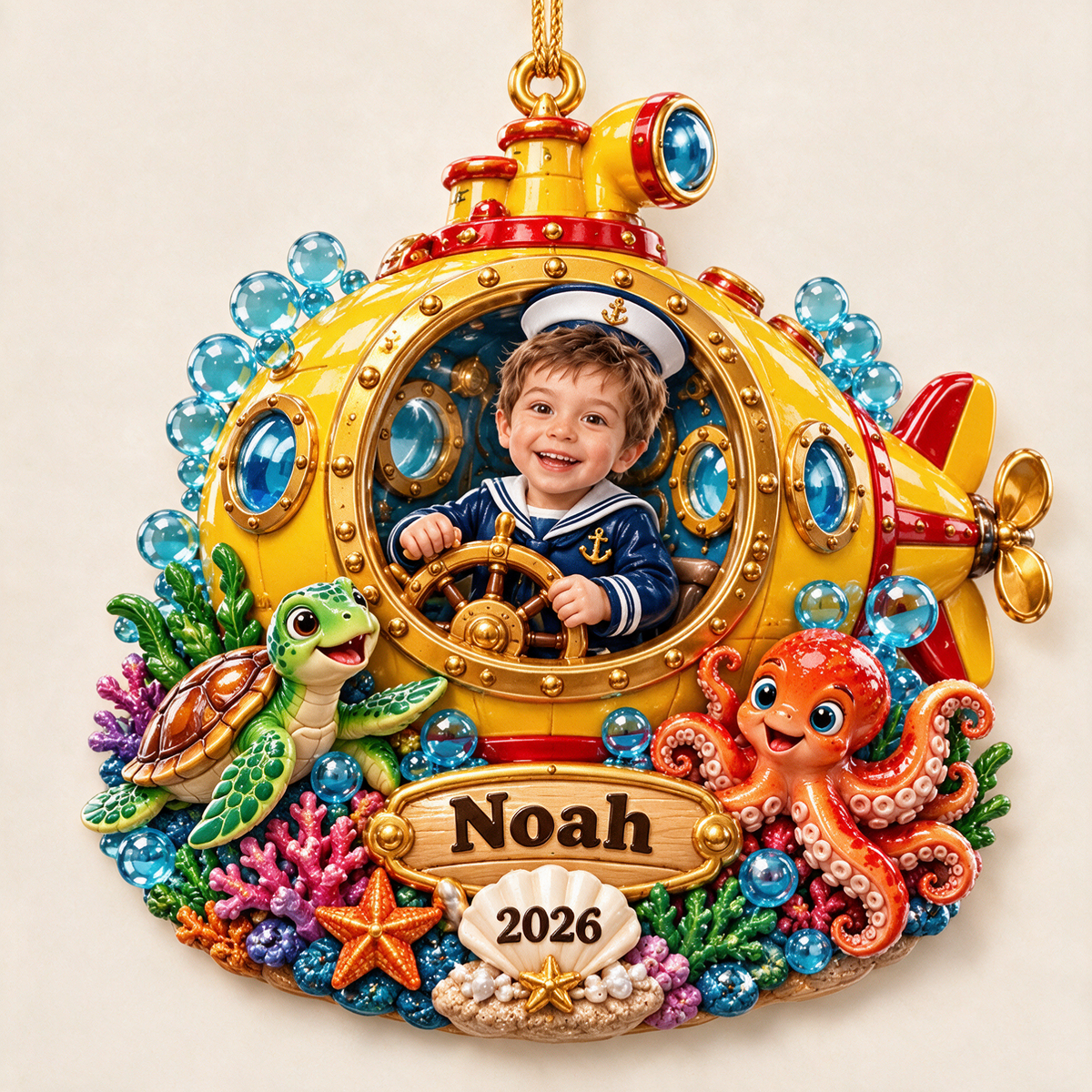 Personalized Custom Photo Submarine 3D Ornament - 2026 Christmas Gift for Boys
