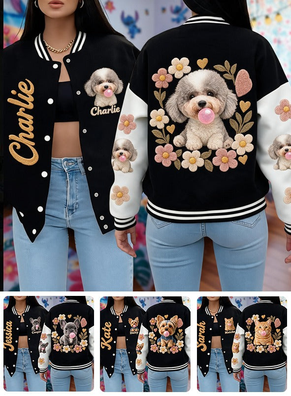 Personalized Curly Fur Poodle Varsity Jacket Dog Lover Streetwear