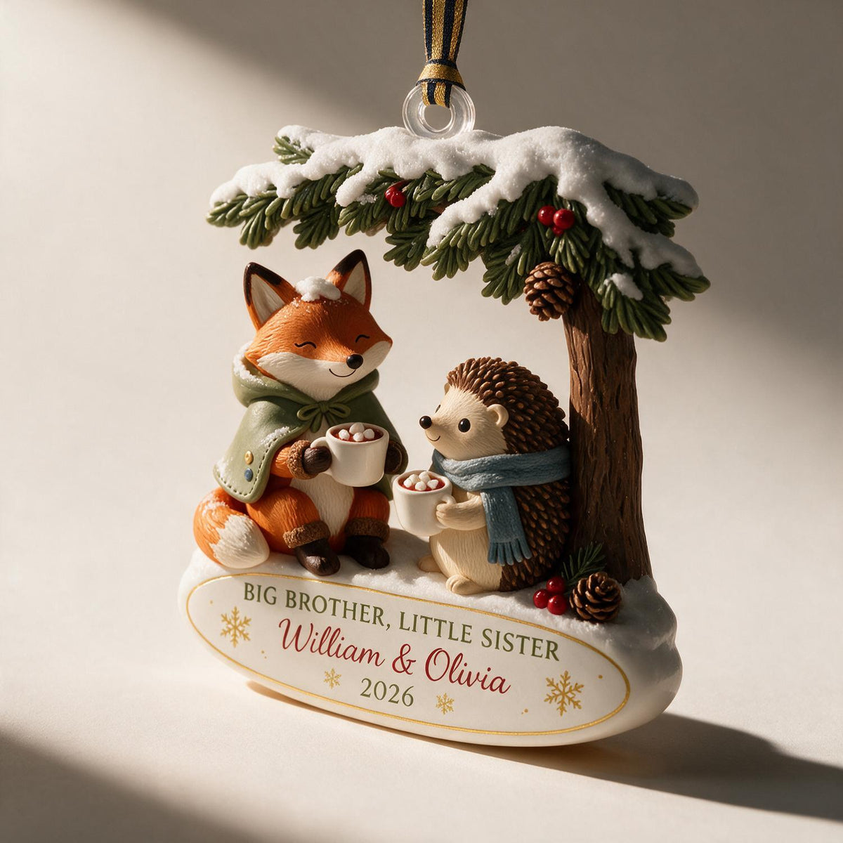 Personalized Christmas Big Brother Little Sister Woodland Fox & Hedgehog Acrylic Ornament Keepsake