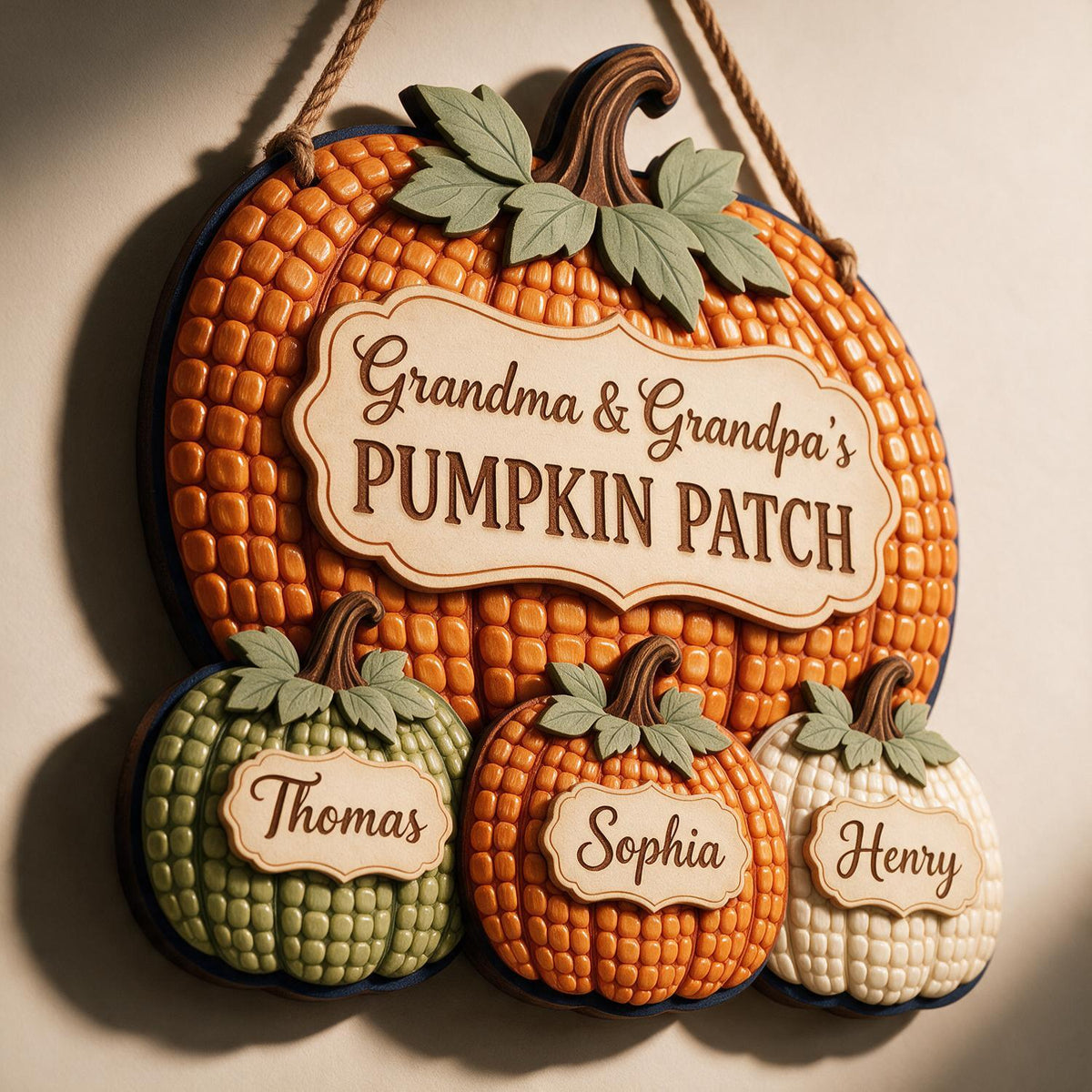 Personalisierte Herbst Kürbis Patch Holzschild für Großeltern, Individuelle Familiennamen Herbst Wanddekoration