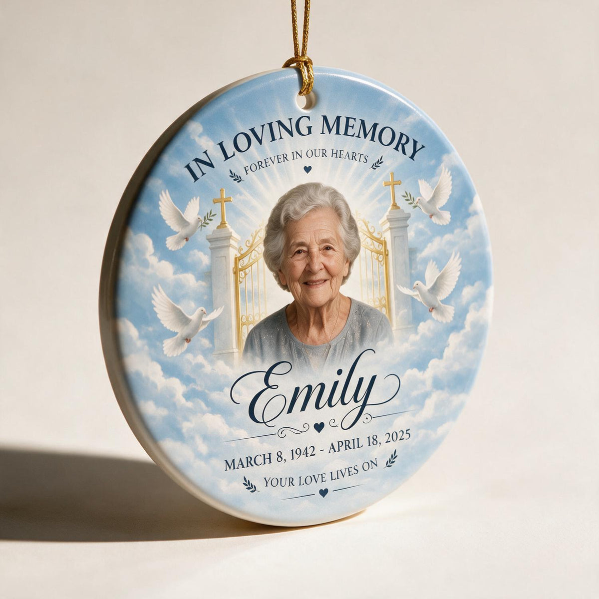 In Loving Memory Your Love Lives On - Personalized Ceramic Ornament - Memorial Gift, Funeral Keepsake