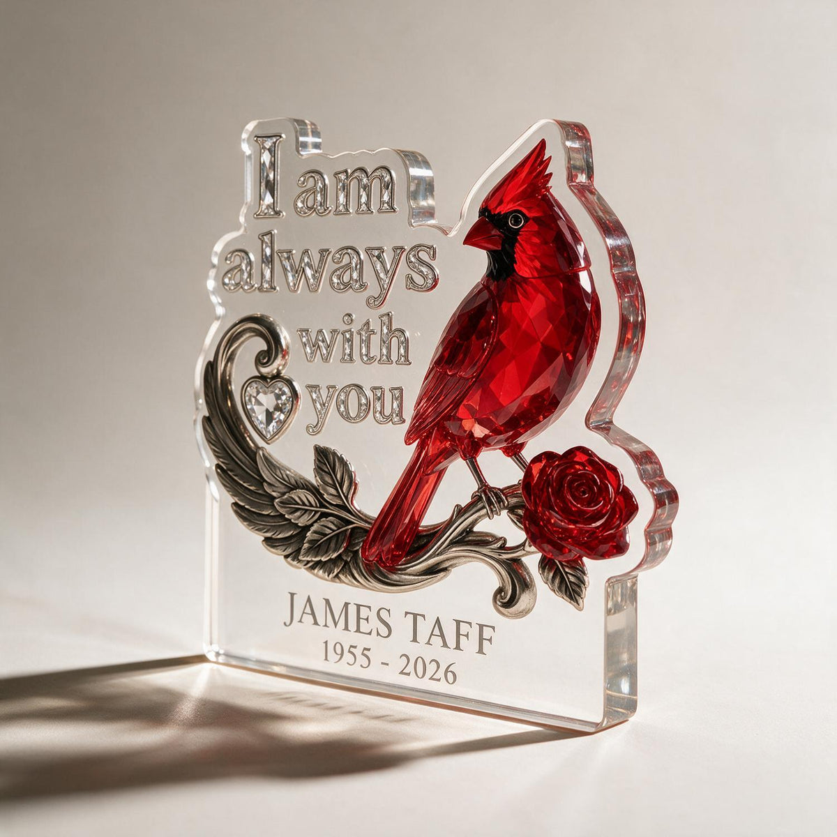 Personalized Red Cardinal Memorial Acrylic Block Plaque Sympathy Keepsake Gift