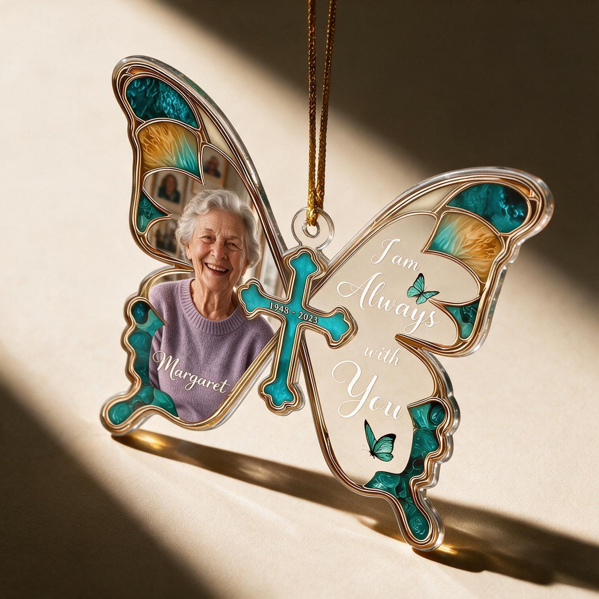 Personalisierte Weihnachts-Schmetterling-Gedenkfoto-Ornament - Ich bin immer bei dir Trauergeschenk