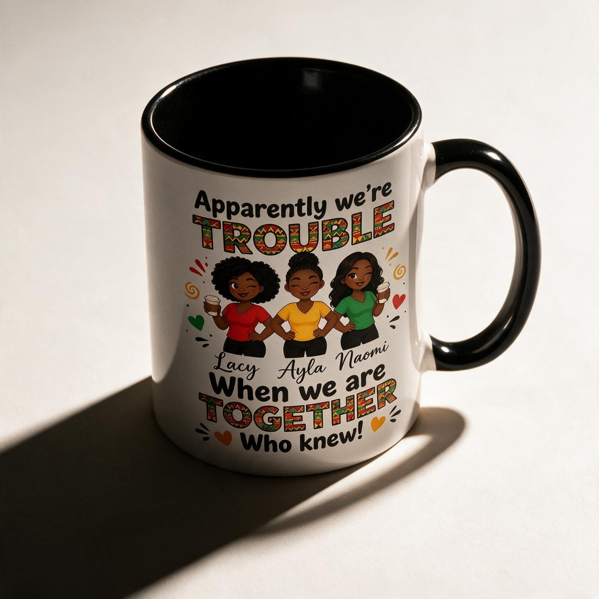Personalized Best Friends Tribal Pattern Trouble Together Mug, Birthday Gift for Besties