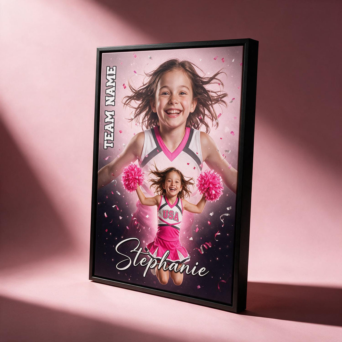 Personalized Cheerleader Photo Poster, Custom Name Team Wall Art Gift for Girls