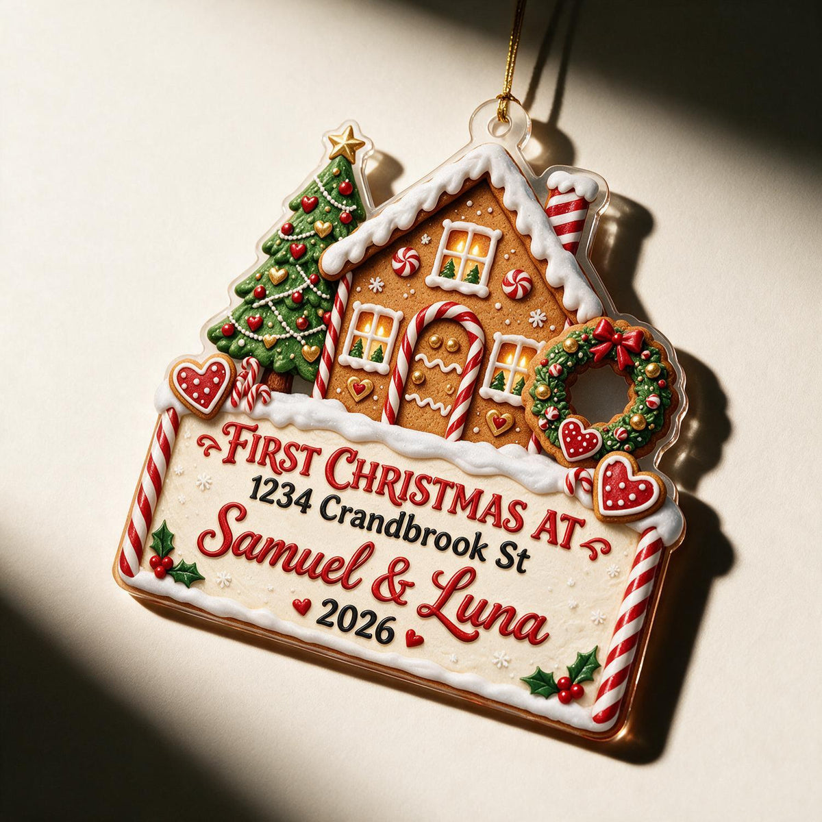 Personalized Christmas Gingerbread House First Christmas in New Home Acrylic Ornament Keepsake