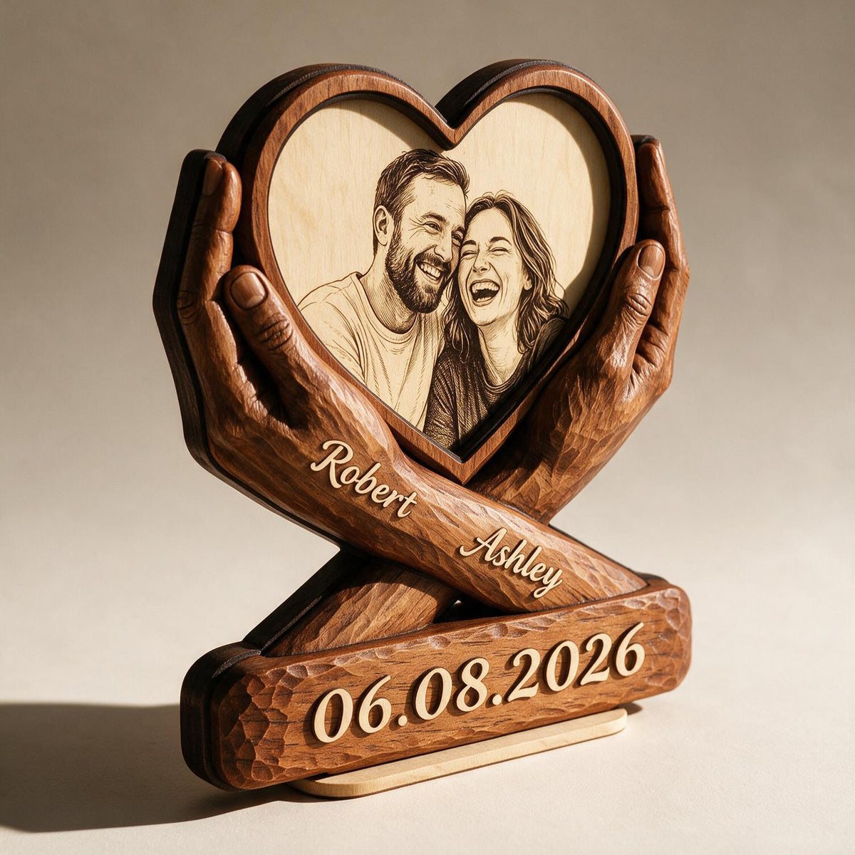Custom Couple Photo Sketch Style Forever Love - Personalized 2-Layered Wooden Plaque - Anniversary Gift For Couple, For Him, For Her