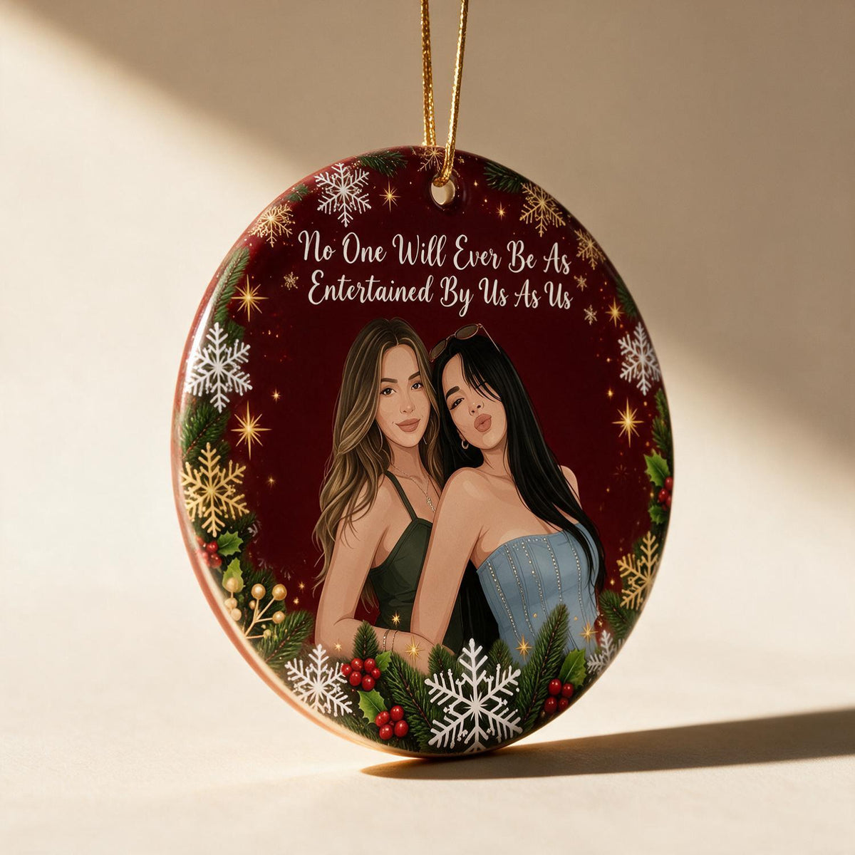 Custom Photo Christmas Best Friends Ceramic Ornament - Funny Friendship Gift