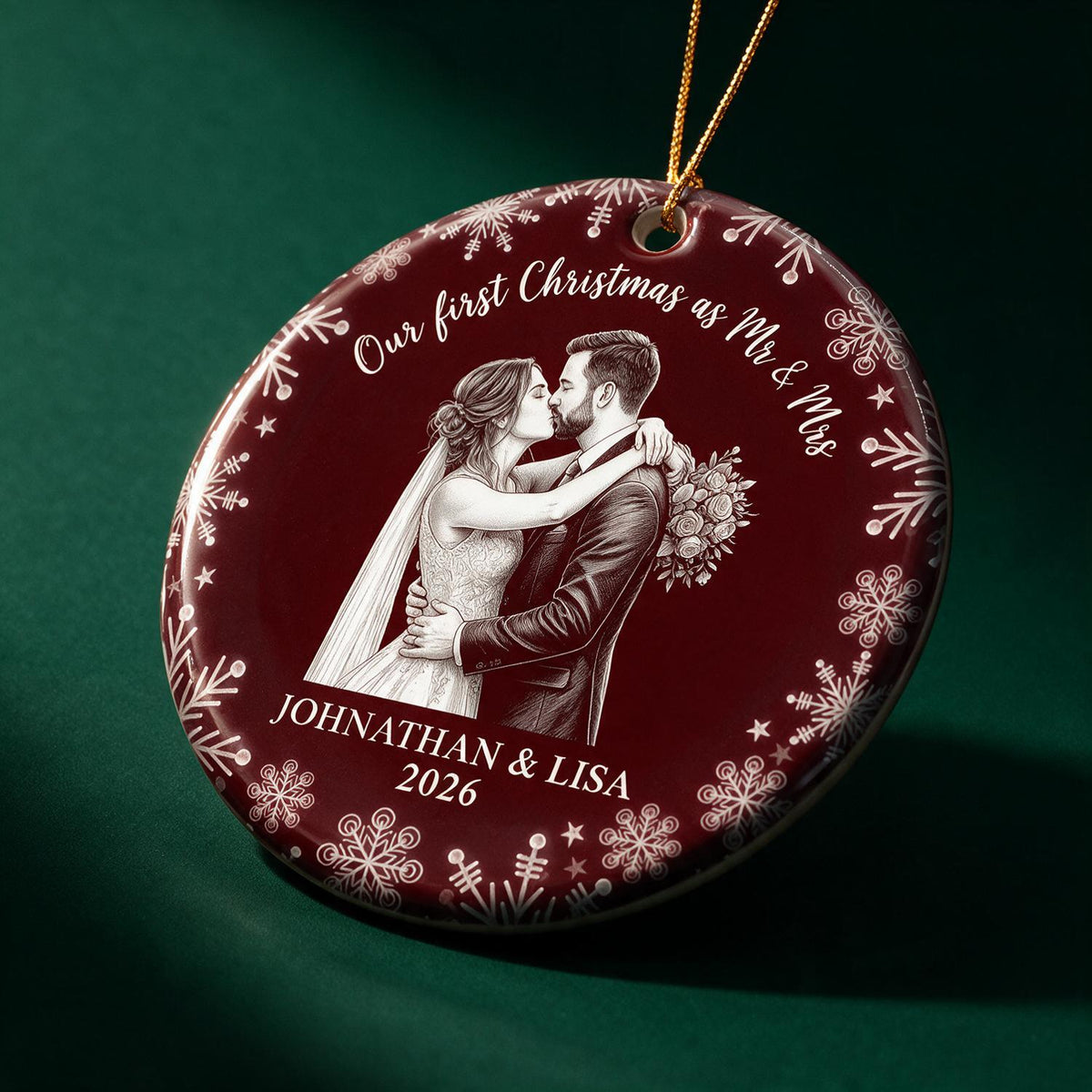 Personalisierte Unser erstes Weihnachten als Mr & Mrs Hochzeits-Paar Ornament, Geschenk für Neuvermählte