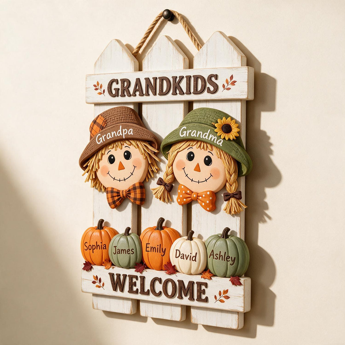 Personalisierte Herbst-Scheuche Großeltern Willkommen Holzschild, Enkelkind Geschenk