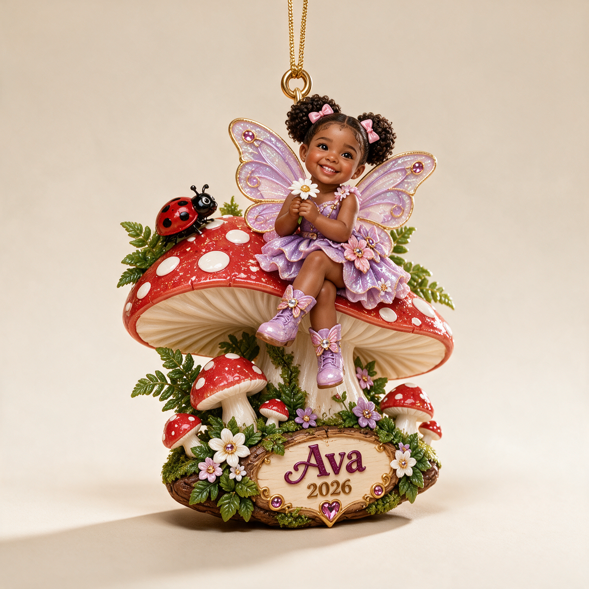 Personalized Custom Photo Mushroom Fairy 3D Ornament - 2026 Christmas Gift for Little Girls