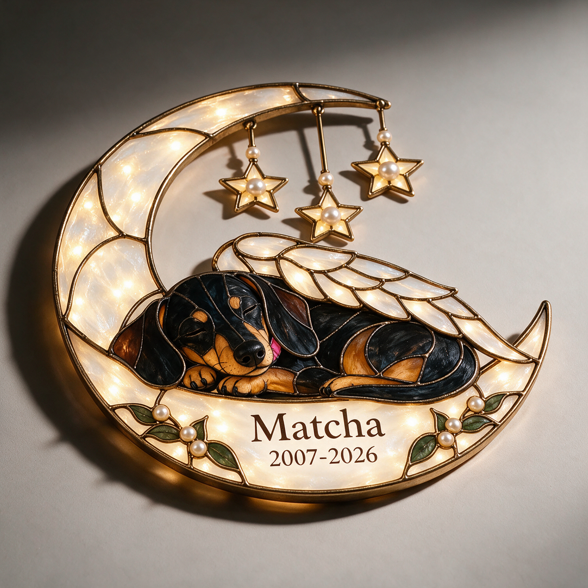 Personalized Dog Memorial Crescent Moon Christmas Tree Topper