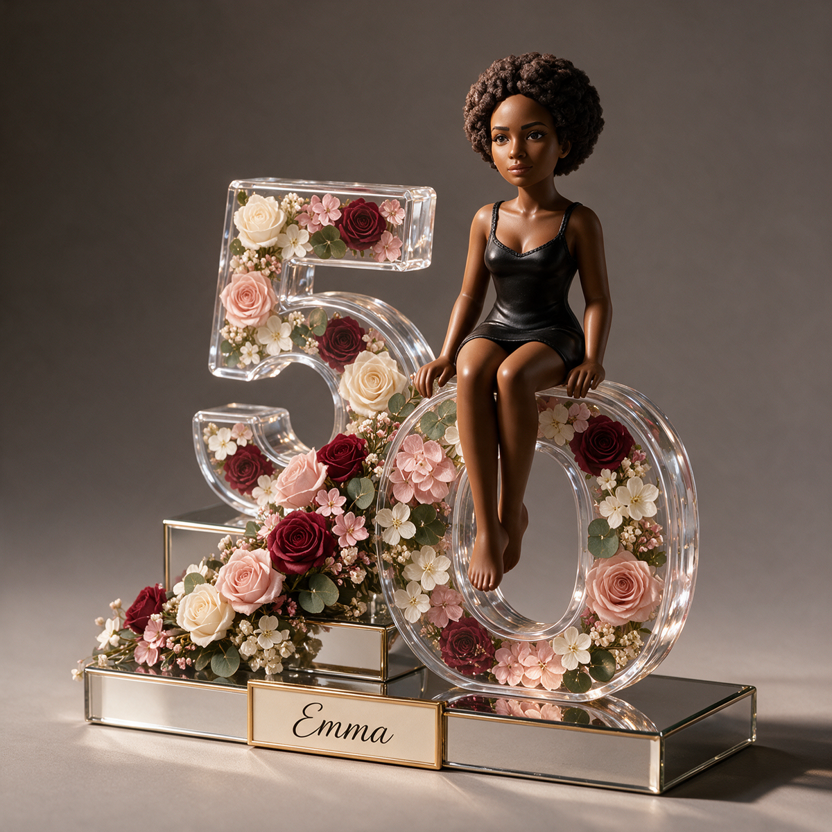 Personalized Custom Photo Rose Acrylic Number Figurine Display - 50th Birthday Gift for Women