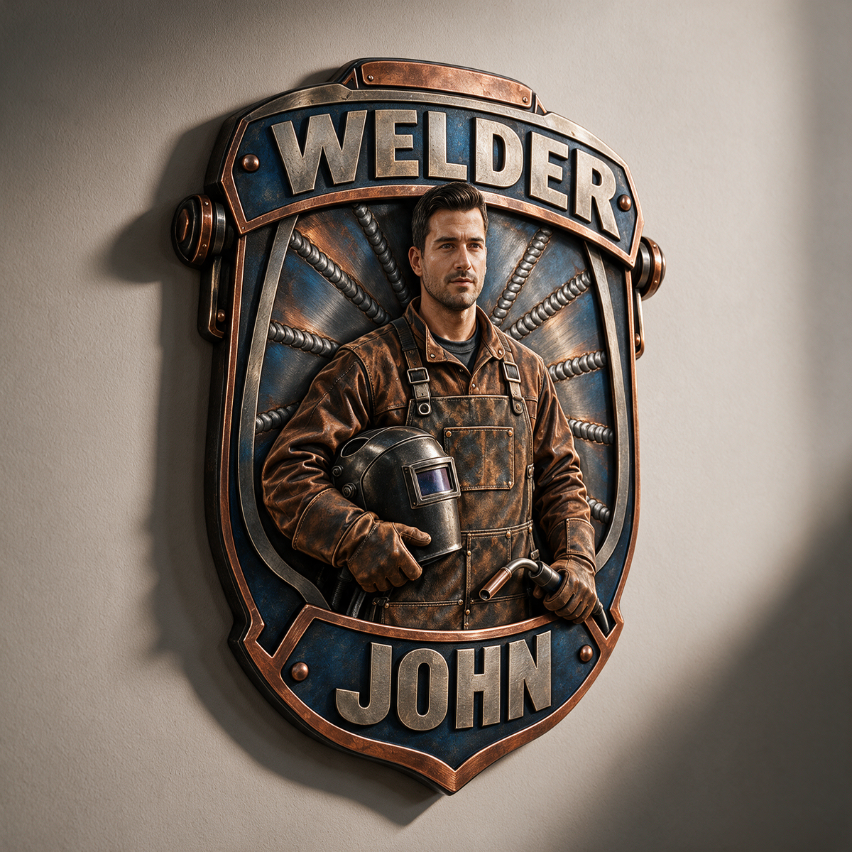 Personalisierte benutzerdefinierte Foto-Schweißer 3D-gedrucktes Metall-Schild - Geschenk für junge Männer