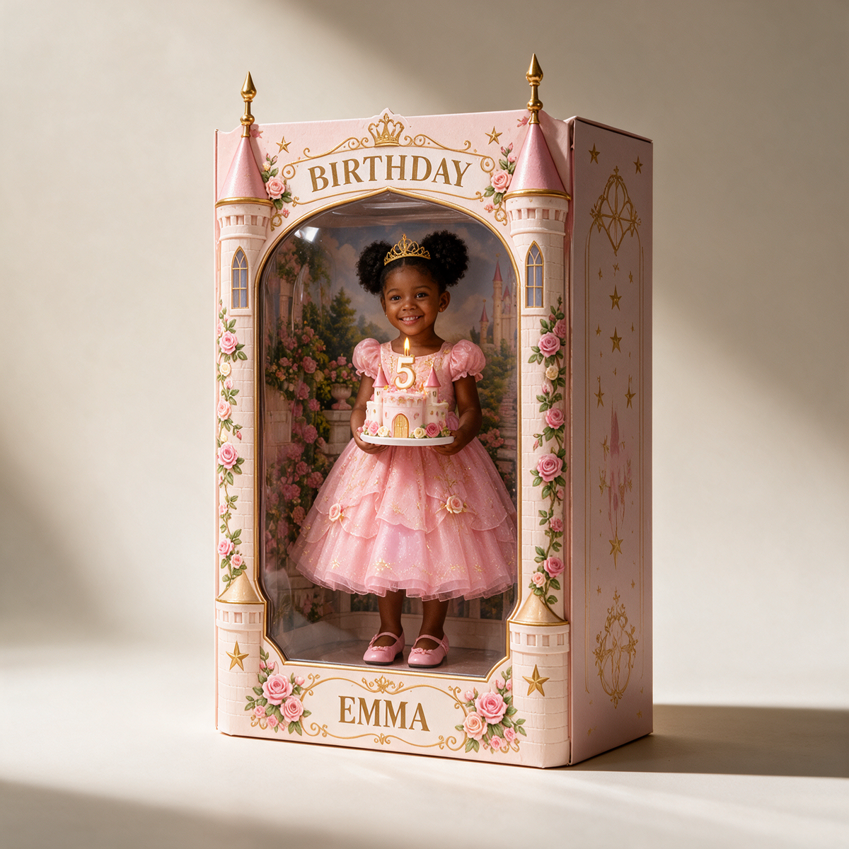 Personalisierte Foto Prinzessinnen Schloss Acryl Display Box - 5. Geburtstagsgeschenk für Mädchen