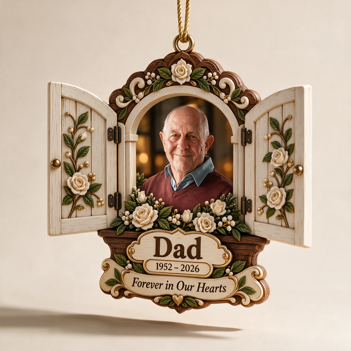 Personalized Custom Photo Dad Memorial Open Window Layered Wood Ornament - Christmas Remembrance Keepsake