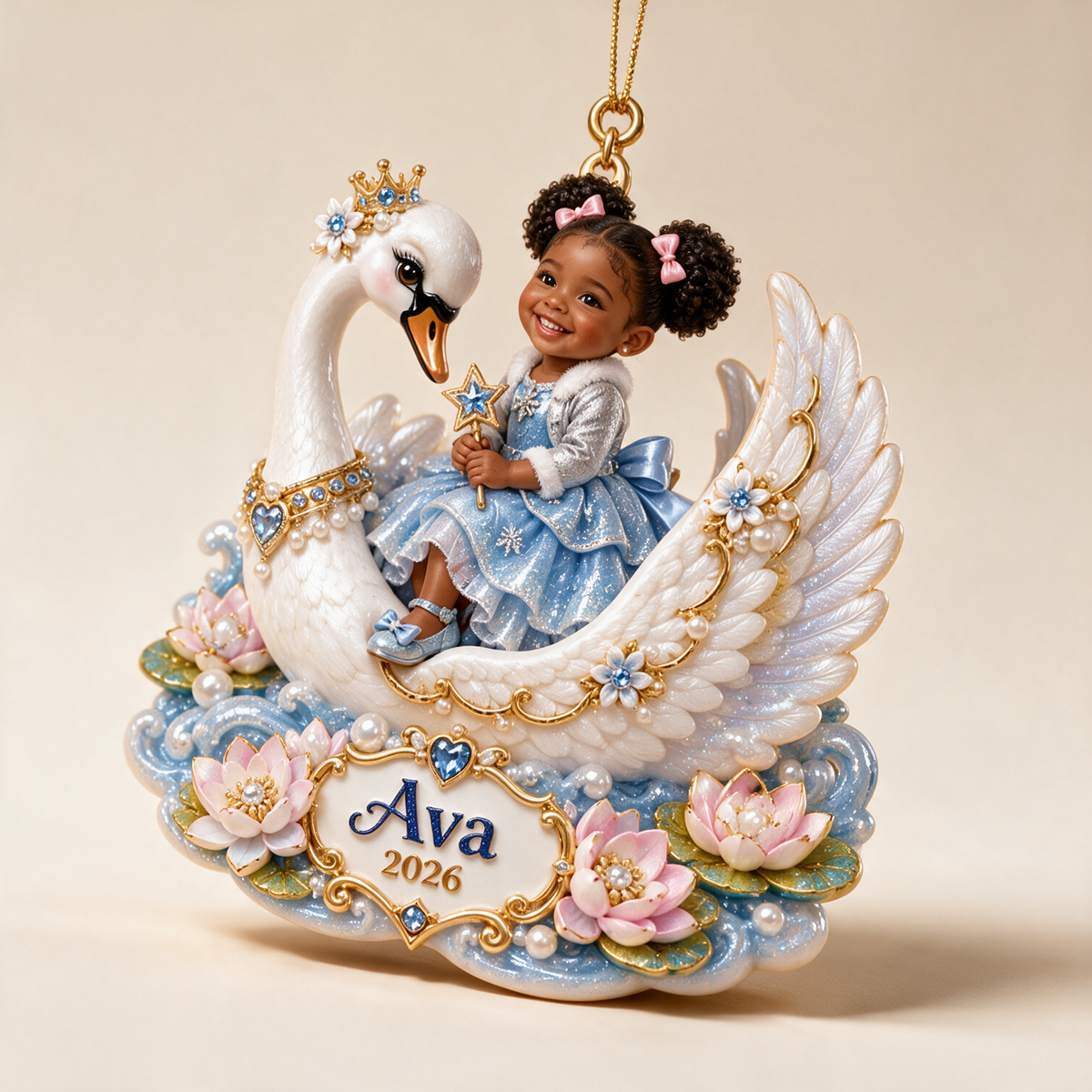 Personalized Custom Photo Swan 3D Ornament - 2026 Christmas Gift for Little Girls