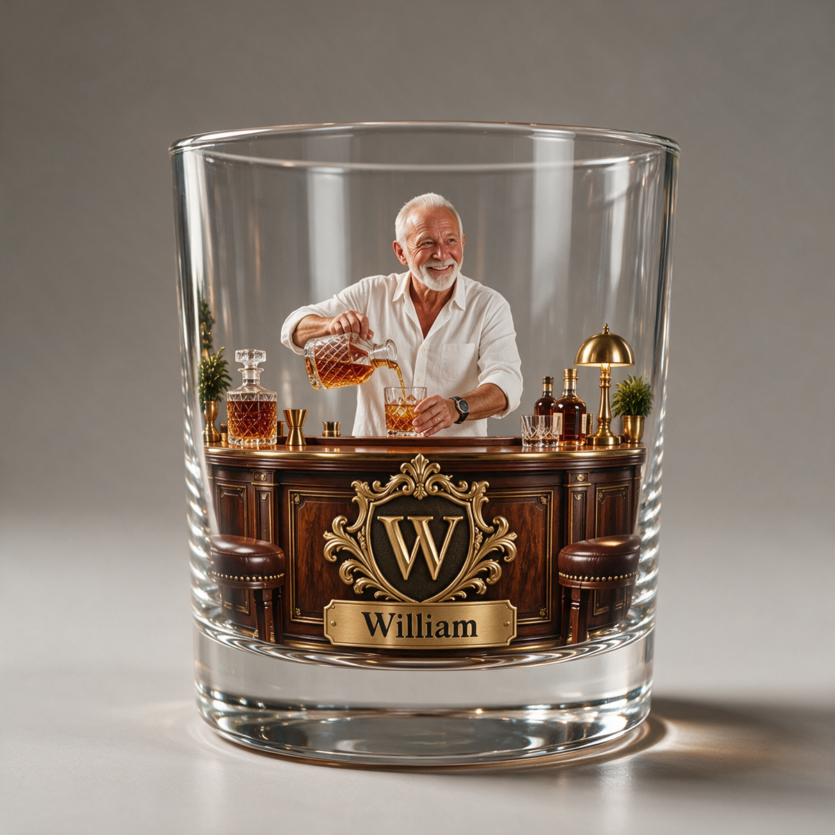 Personalisierbares Whiskeyglas mit Porträt, Name und Initialen
