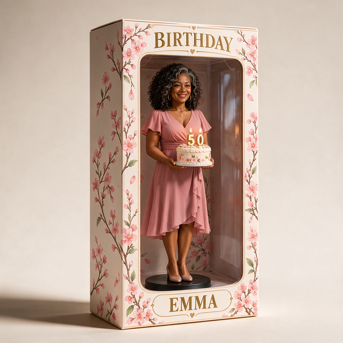 Personalized Custom Photo Cherry Blossom Figurine Display Box - 50th Birthday Gift for Women