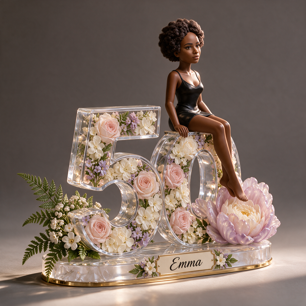 Personalized Custom Photo Lotus Acrylic Number Figurine Display - 50th Birthday Gift for Women