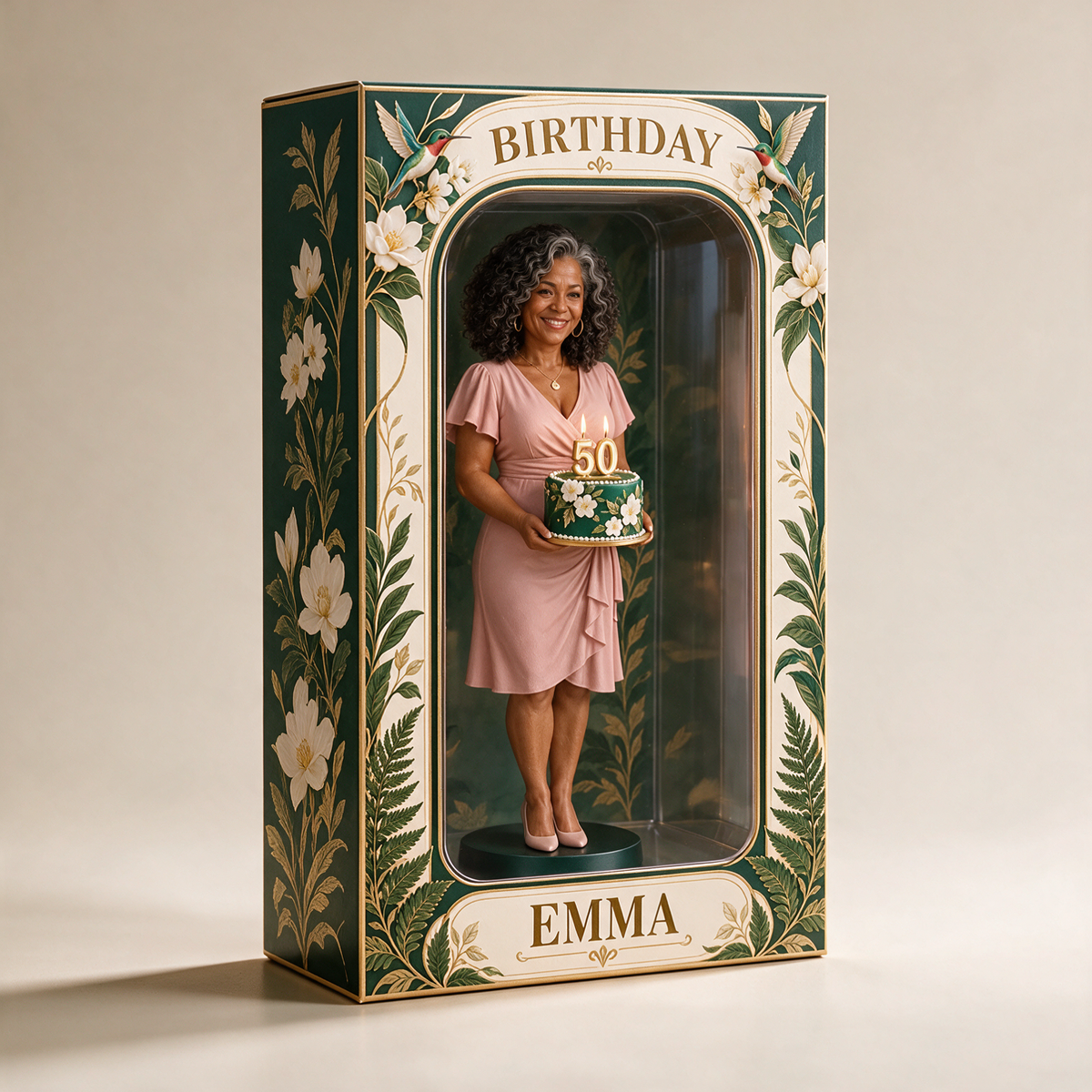 Personalized Custom Photo Hummingbird Figurine in Acrylic Display Box - 50th Birthday Gift for Women