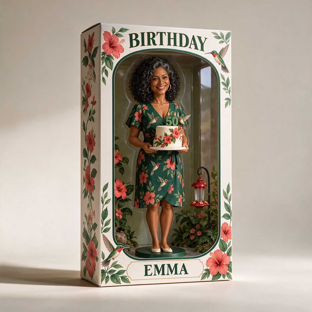 Personalized Hummingbird Acrylic Display Box - Birthday Portrait Figurine Gift