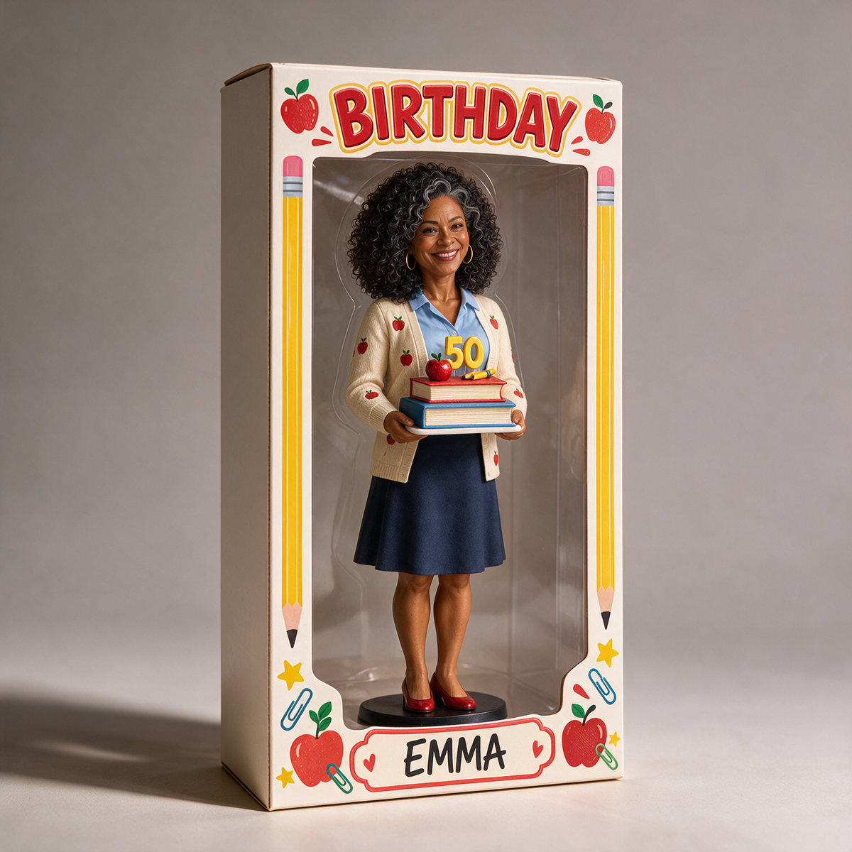 Personalized Teacher Acrylic Display Box - Birthday Gift with Custom Portrait Figurine