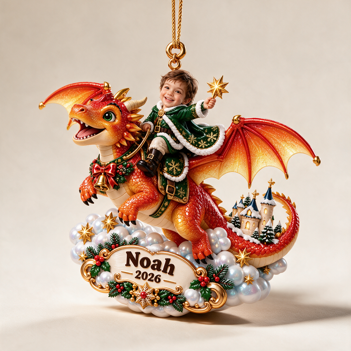Personalized Custom Photo Dragon 3D Ornament - 2026 Christmas Gift for Boys