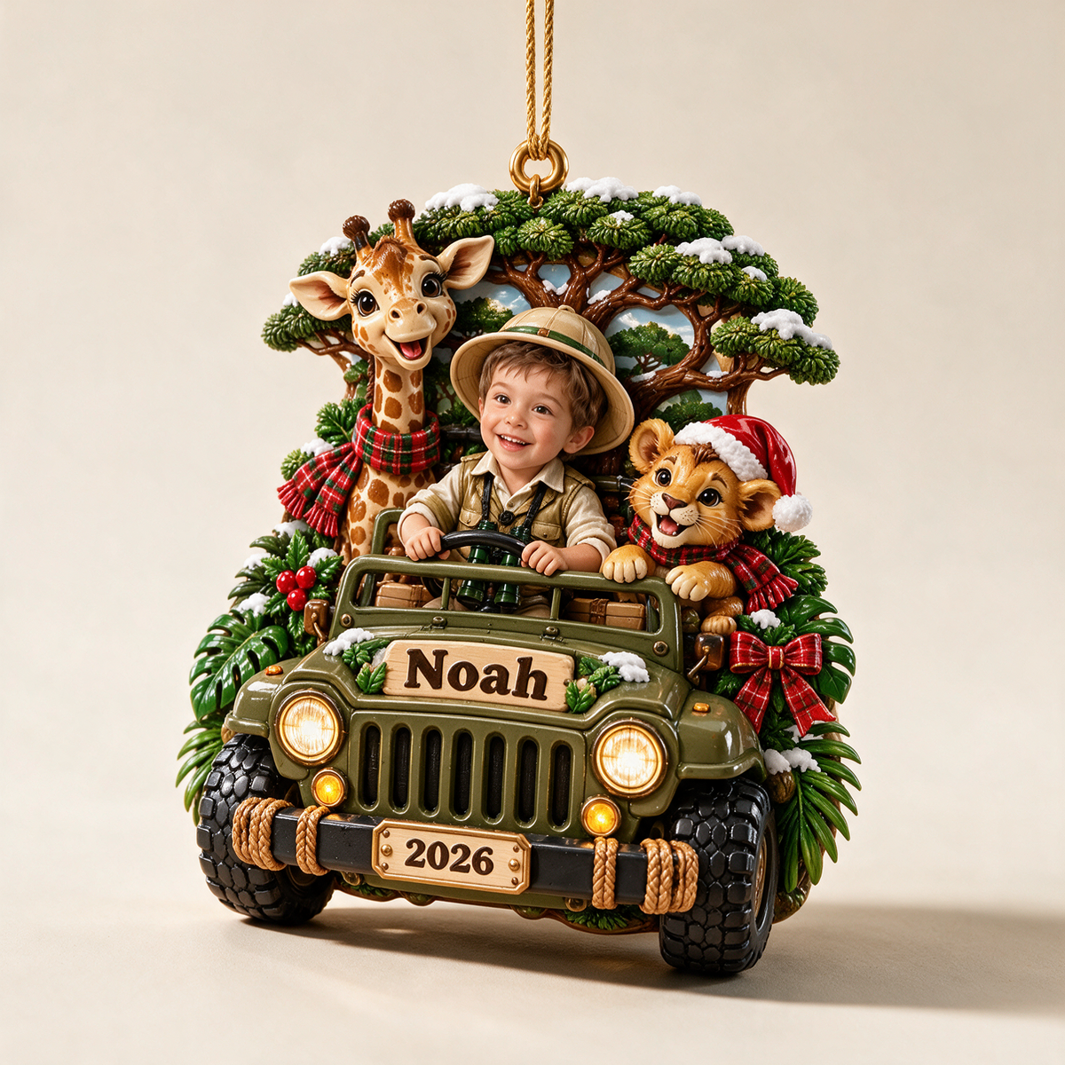 Personalized Custom Photo Safari 3D Ornament - 2026 Christmas Gift for Boys