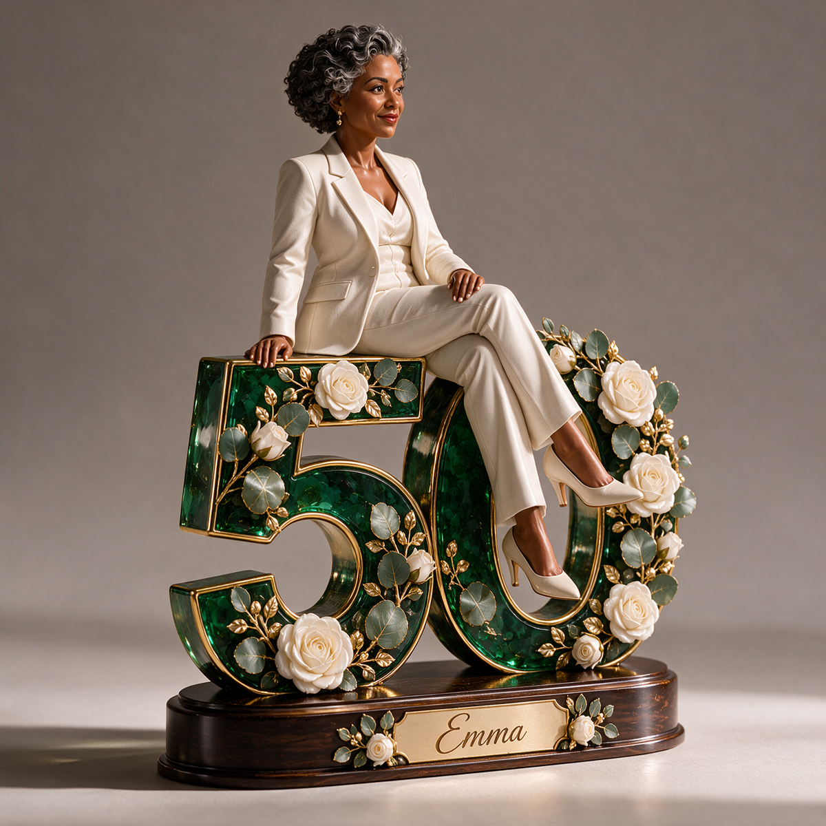 Personalized Custom Photo Emerald Floral Custom Shaped Acrylic Plaque - 50th Birthday Gift for Women