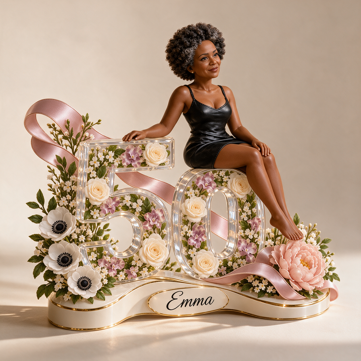 Personalisierte Foto-Blumen-Acrylplakette - 50. Geburtstagsgeschenk für Frauen