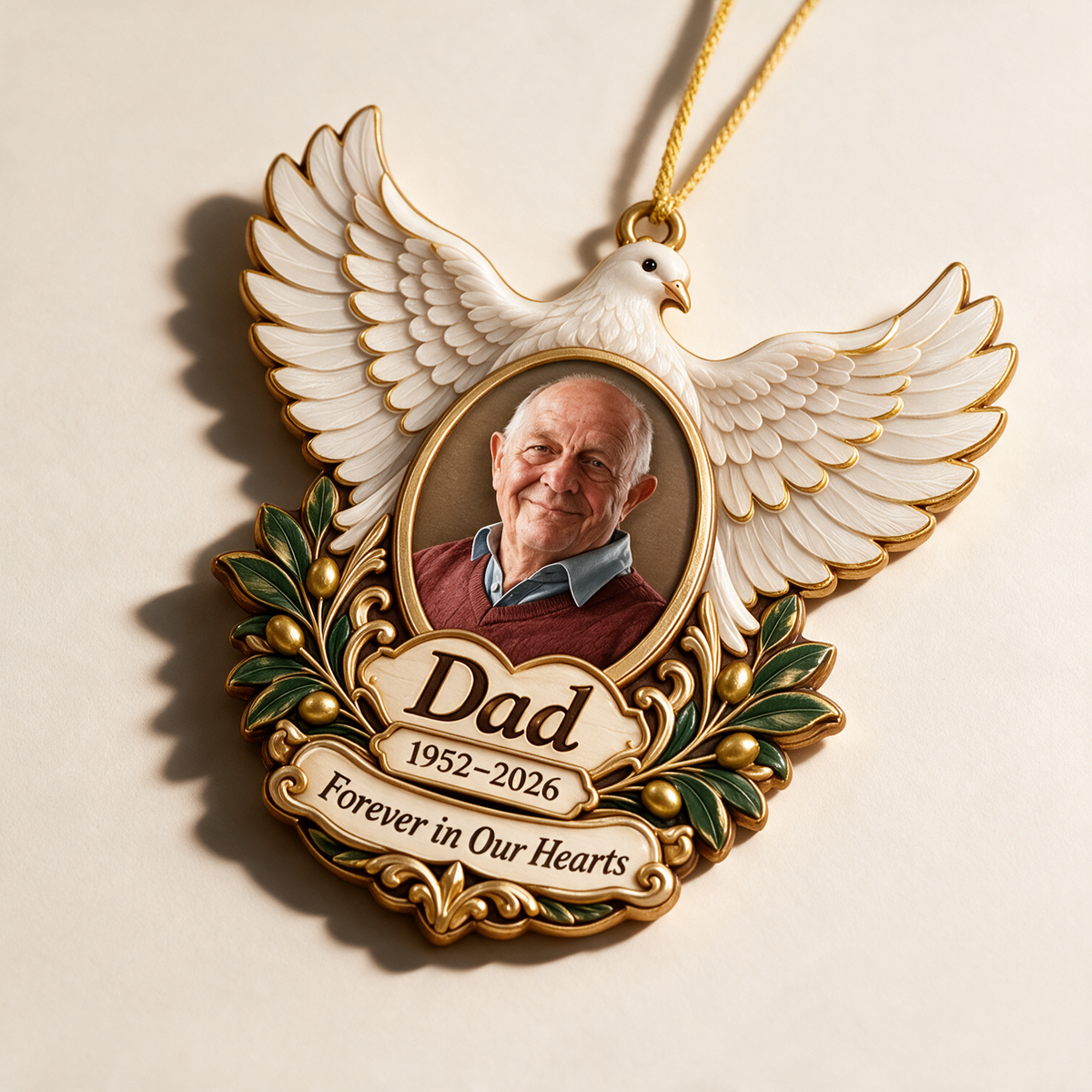 Personalized Custom Photo Dad Memorial Dove 3D Ornament - Christmas Remembrance Keepsake