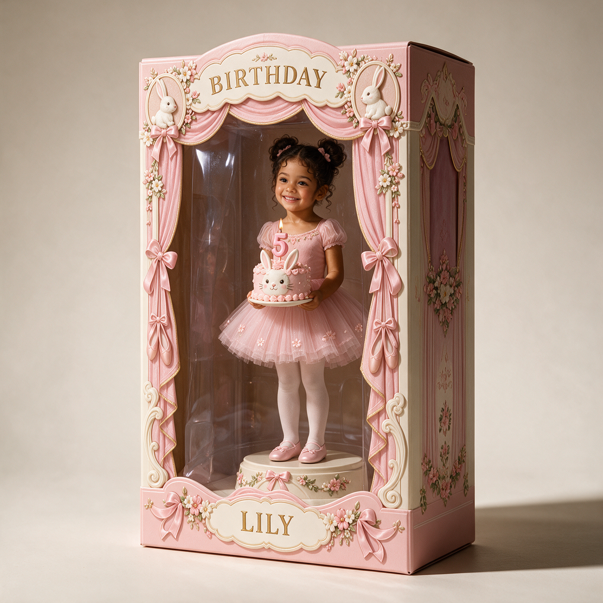 Personalisierte Foto-Hasen-Acryl-Displaybox - 5. Geburtstag Geschenk für Mädchen