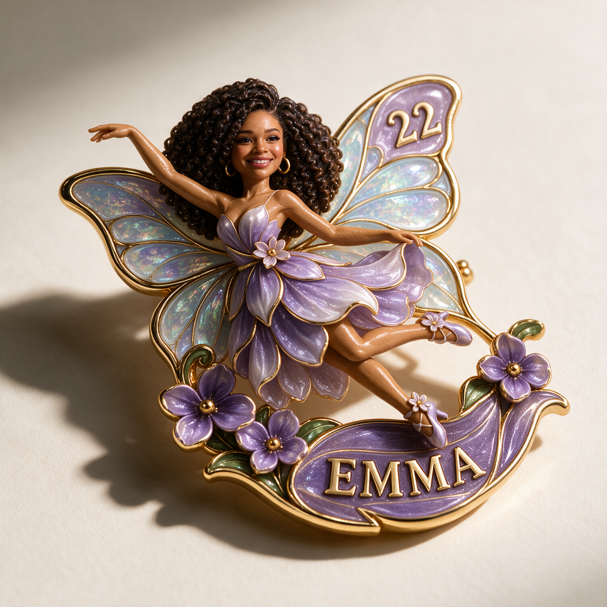 Personalized Birthday Fairy Brooch - Custom Photo, Name and Age, Butterfly Wings