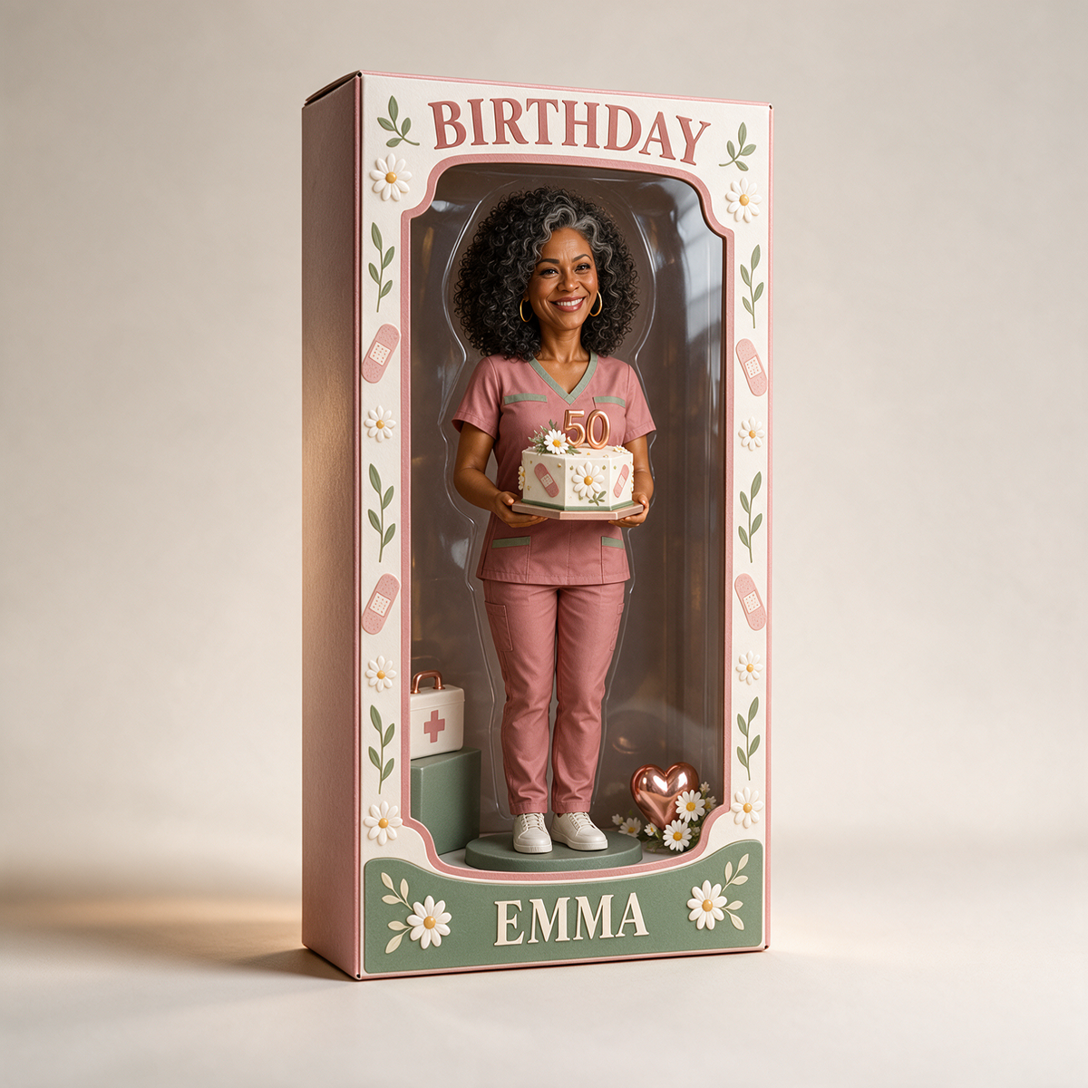 Personalized Nurse Acrylic Display Box - Birthday Portrait Figurine Gift