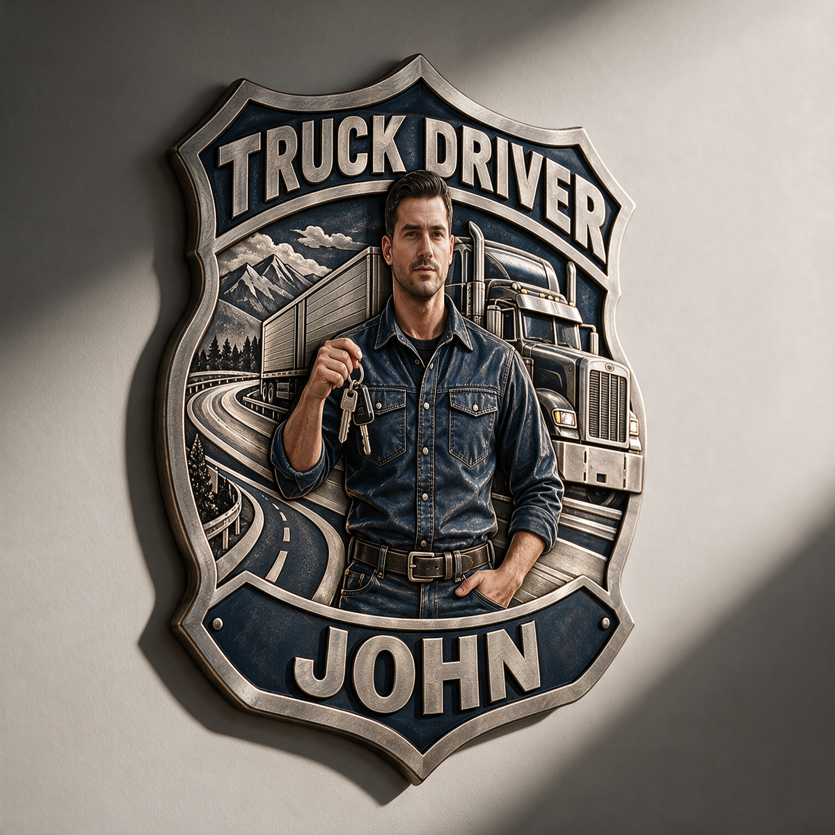 Personalisierte 3D-gedruckte Metalltafel für Lkw-Fahrer - Geschenk für junge Männer