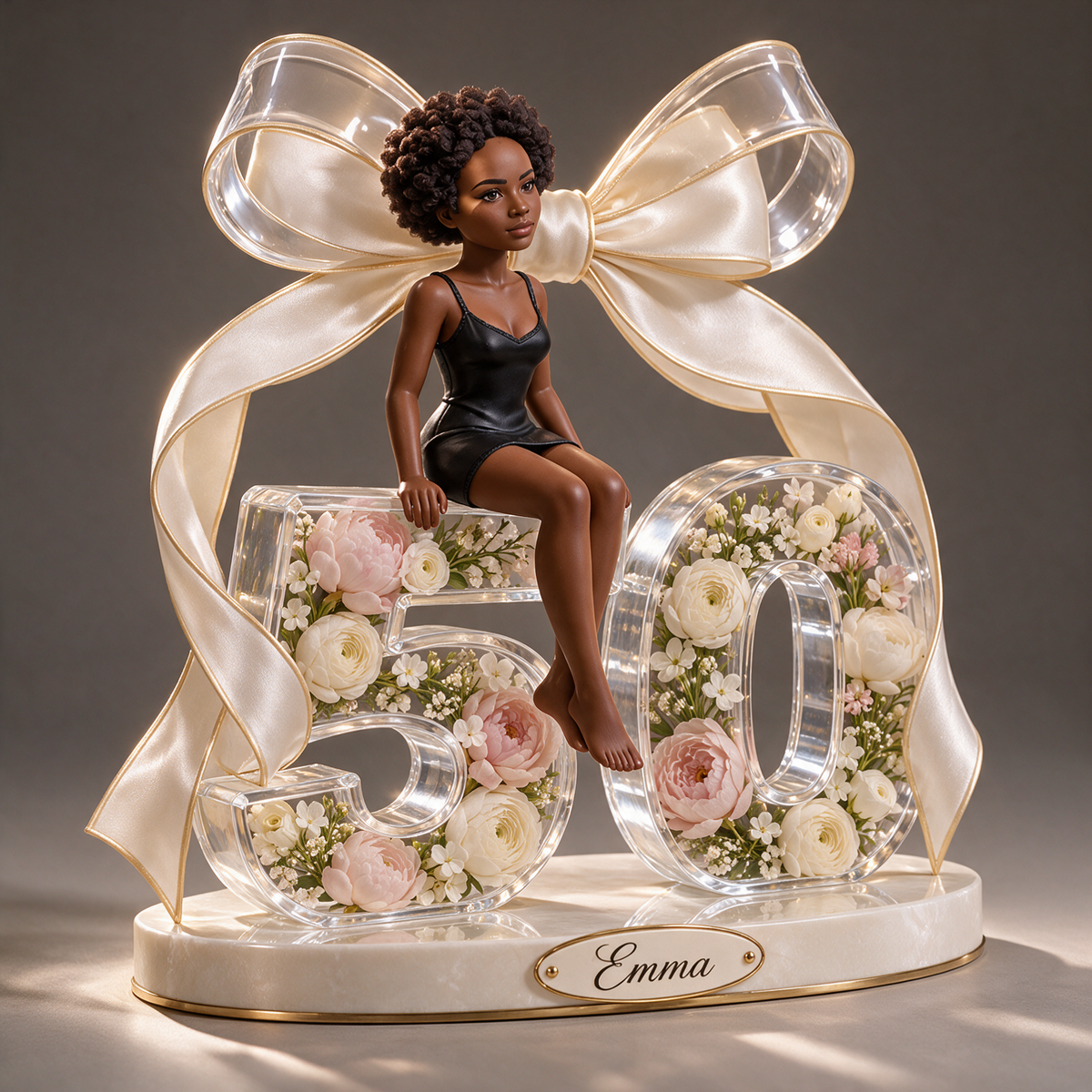 Custom Photo Birthday Number Display - Floral Acrylic Table Decor for 50th Birthday