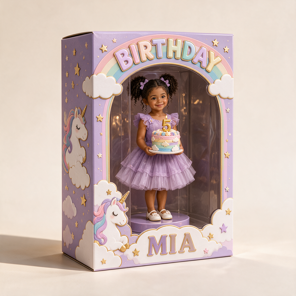 Personalisierte Foto-Einhorn Acryl-Displaybox - 5. Geburtstag Geschenk für Mädchen