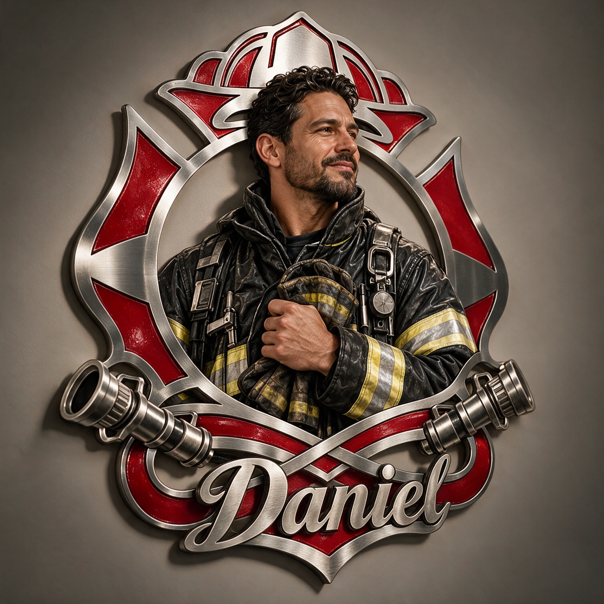 Personalized Custom Photo Firefighter 3D Cut Metal Sign - Gift for Men