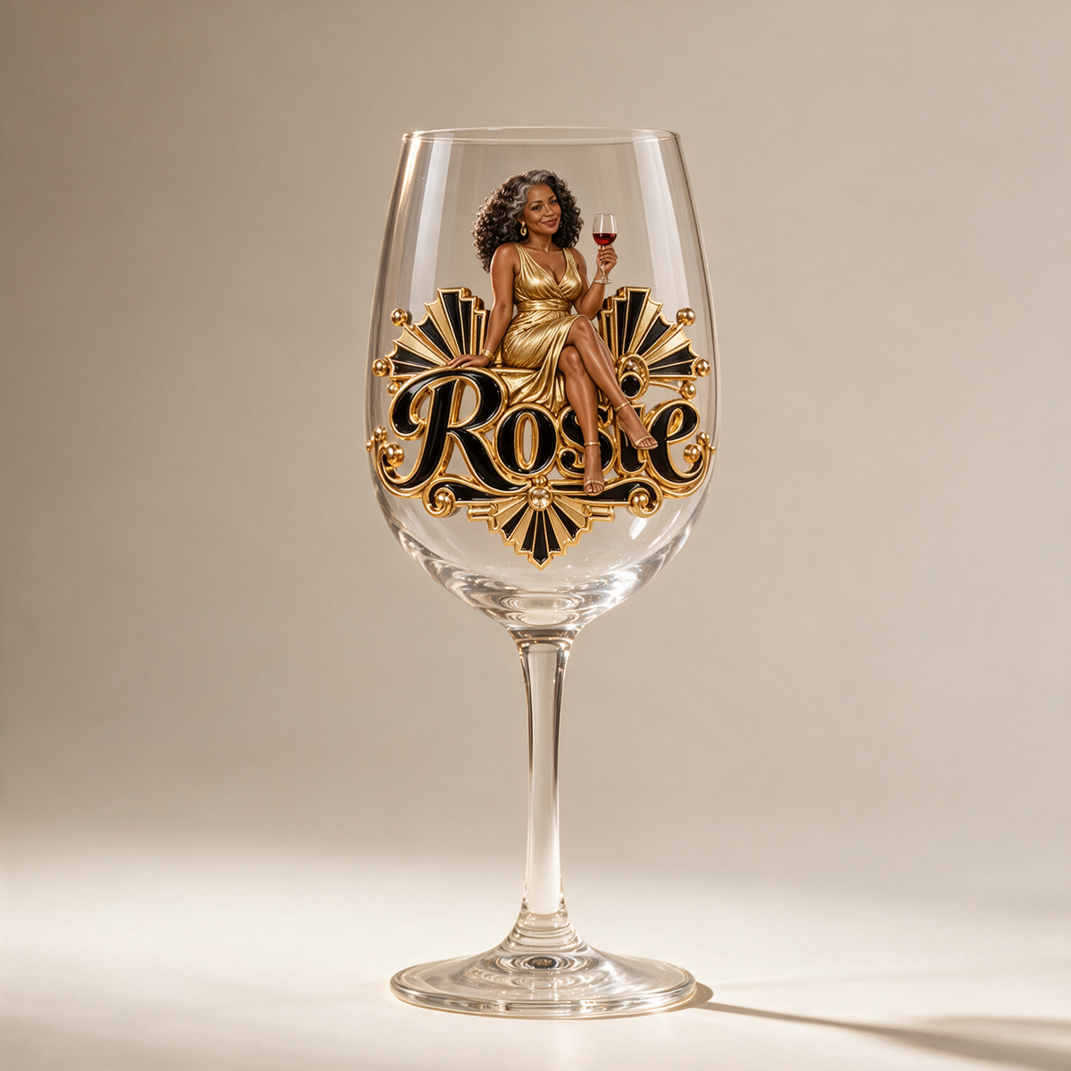Personalized Custom Photo Art Deco Wine Glass - Gift for Older Women