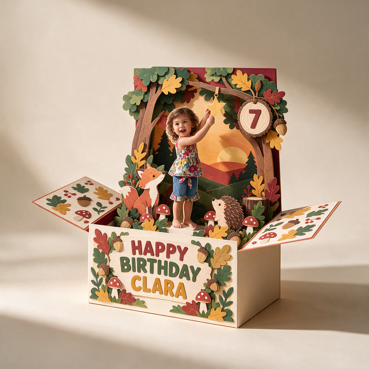 Personalized Birthday Rainbow Pop-Up Box Card with Custom Photo, Name and Age