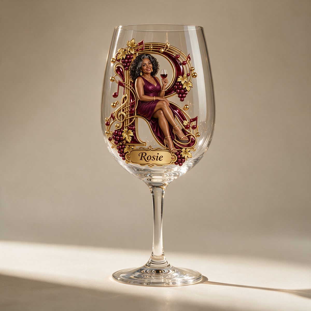 Personalized Custom Photo Music and Wine Glass - Gift for Older Women