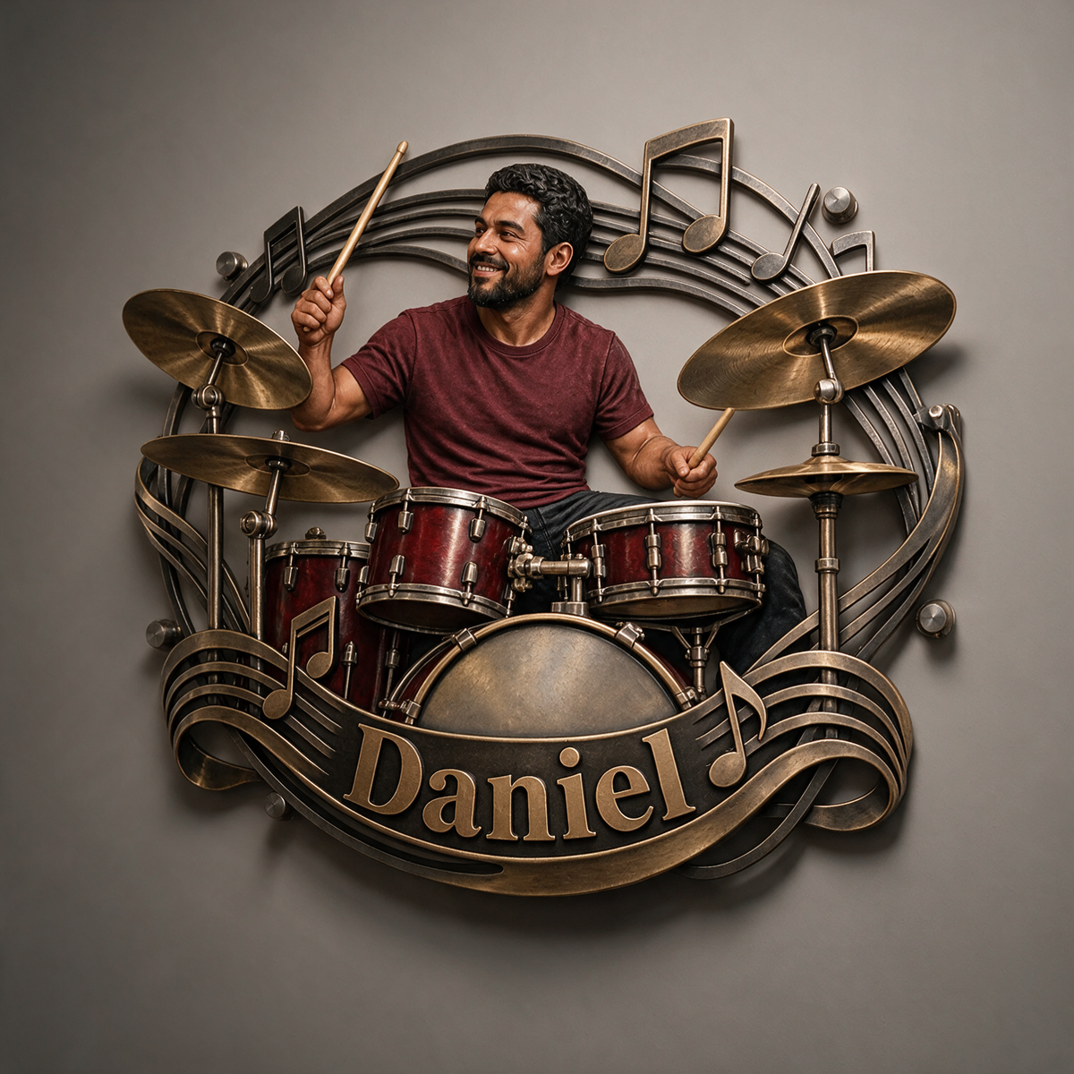 Personalized Custom Photo Drummer 3D Cut Metal Sign - Gift for Men