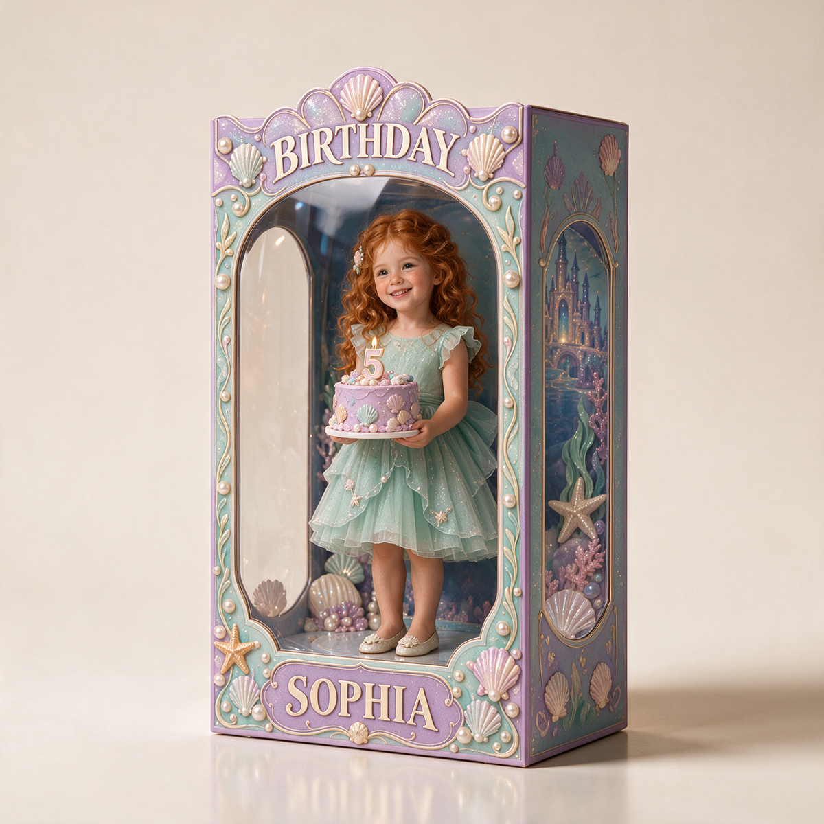 Personalized Custom Photo Under the Sea Acrylic Display Box - 5th Birthday Gift for Girls
