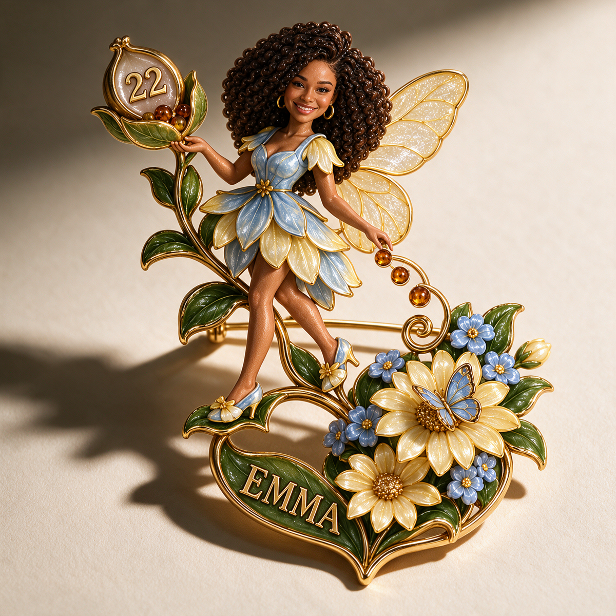 Personalisierte Wildblumen Samenhalter Fee Brosche - Geburtstagsgeschenk mit Foto, Name und Alter