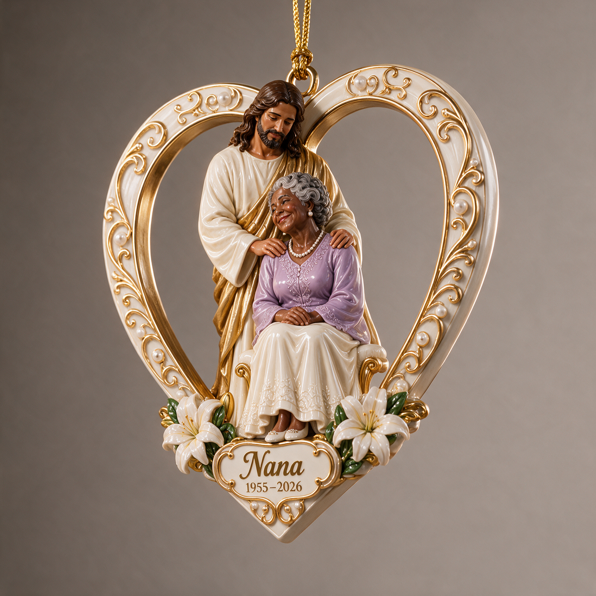Personalized Custom Photo Jesus Heart Memorial 3D Christmas Ornament - Grandmother Remembrance Keepsake